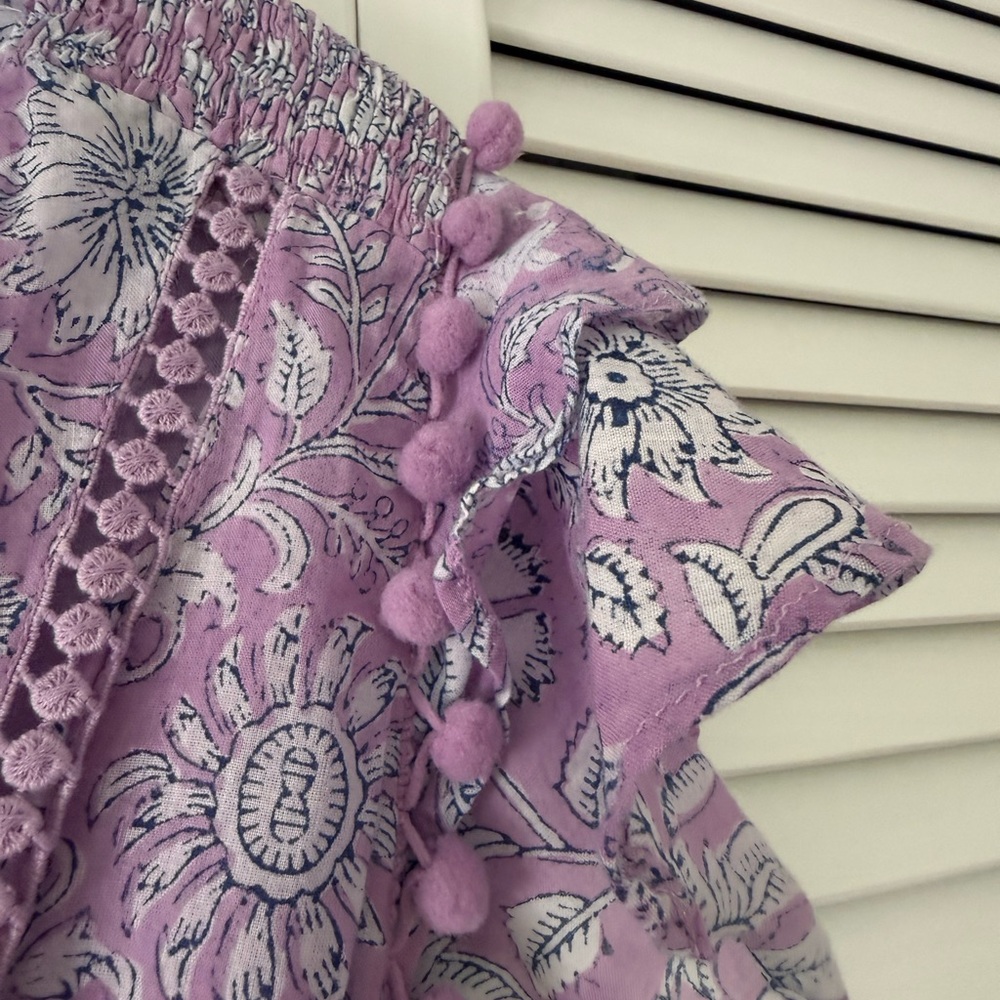 100% cotton Shade Amour Lavender Floral Tiered Midi Dress Boho Flutter Sleeve M - Picture 4 of 7